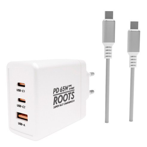 루츠 국내생산 초고속 멀티 충전기 C타입 3포트 PD 65W PPS + C to C 100W 5A E Marker 1.5M 케이블포함 - 충전기 상품 이미지