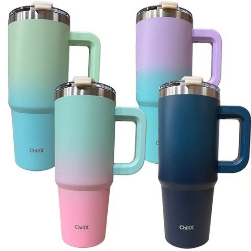 ChillX 진공 스테인리스 텀블러 + 미끄럼방지캡 + 빨대뚜껑 + 빨대 + 세척솔 + 빨대솔 - 텀블러/쉐이커 상품 이미지