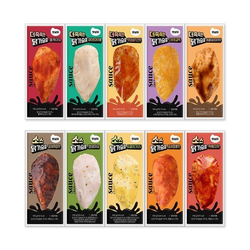 햇살닭 소스 통살 닭가슴살 맛보기 10종, 100g, 10개 - 간편닭가슴살 상품 이미지