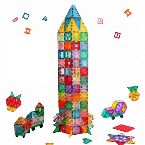 맥킹덤 맥타일즈 자석 블럭 교구 타일 보관함 유아 어린이 장난감, 혼합색상, 100피스 - 자석블록 상품 이미지