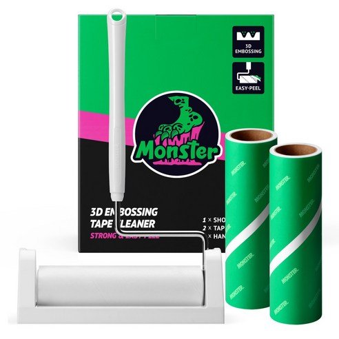 몬스터 초강력 사선컷팅 두툼한 괴물 돌돌이 테이프클리너 숏핸들+거치대+리필 2p - 테이프클리너 상품 이미지